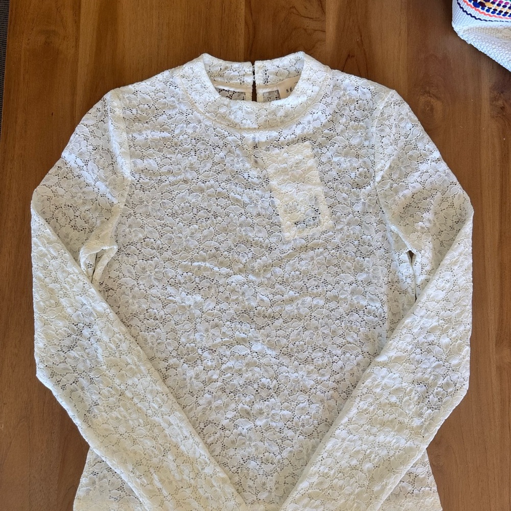 Sezane Lace Long Sleeve Top
